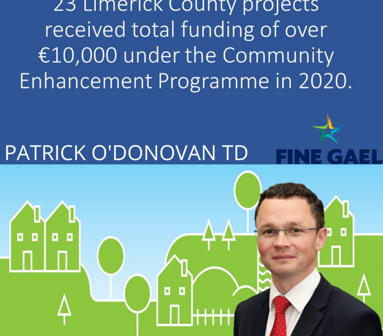 23 Limerick County projects received total funding of over €10,000 under the Community Enhancement Programme in 2020