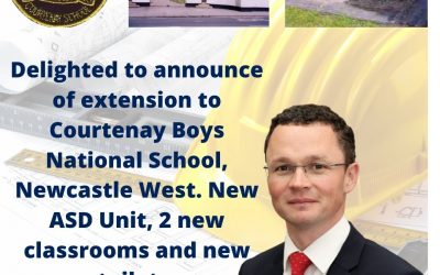 Delighted to announce of extension to Courtenay Boys National School, Newcastle West. New ASD Unit, 2 new classrooms and new toilets.